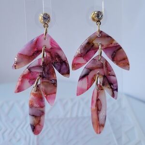 Chic Pink and Gold Leaf Earrings